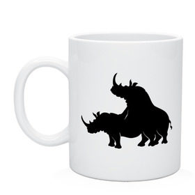 Кружка с принтом Носороги в Санкт-Петербурге, керамика | объем — 330 мл, диаметр — 80 мм. Принт наносится на бока кружки, можно сделать два разных изображения | Тематика изображения на принте: носорог | носороги | носороги занимаются этим | носороги спариваются | спаривание
