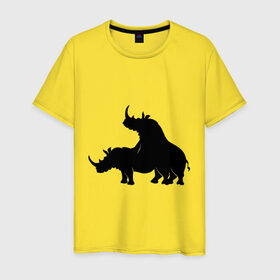 Мужская футболка хлопок с принтом Носороги в Санкт-Петербурге, 100% хлопок | прямой крой, круглый вырез горловины, длина до линии бедер, слегка спущенное плечо. | носорог | носороги | носороги занимаются этим | носороги спариваются | спаривание