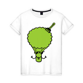 Женская футболка хлопок с принтом Брокколи в Санкт-Петербурге, 100% хлопок | прямой крой, круглый вырез горловины, длина до линии бедер, слегка спущенное плечо | Тематика изображения на принте: еда | капуста | овощ | прикольные картинки