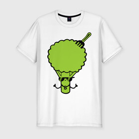 Мужская футболка премиум с принтом Брокколи в Санкт-Петербурге, 92% хлопок, 8% лайкра | приталенный силуэт, круглый вырез ворота, длина до линии бедра, короткий рукав | еда | капуста | овощ | прикольные картинки