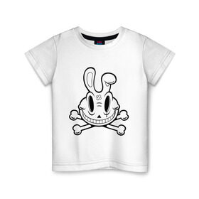 Детская футболка хлопок с принтом Улыбающийся кролик. в Санкт-Петербурге, 100% хлопок | круглый вырез горловины, полуприлегающий силуэт, длина до линии бедер | животные | кости | скелетон | черепок | черепушка