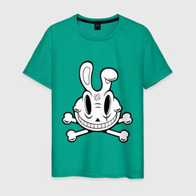 Мужская футболка хлопок с принтом Улыбающийся кролик. в Санкт-Петербурге, 100% хлопок | прямой крой, круглый вырез горловины, длина до линии бедер, слегка спущенное плечо. | животные | кости | скелетон | черепок | черепушка