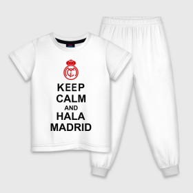 Детская пижама хлопок с принтом keep calm and Hala Madrid в Санкт-Петербурге, 100% хлопок |  брюки и футболка прямого кроя, без карманов, на брюках мягкая резинка на поясе и по низу штанин
 | keep calm and hala madrid | madrid | real madrid | мадрид | реал мадрид | футбол | футбольный клуб | я болею за мадрид