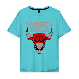 Мужская футболка хлопок Oversize с принтом Gangsta bulls в Санкт-Петербурге, 100% хлопок | свободный крой, круглый ворот, “спинка” длиннее передней части | bshirts | bulls | cihago bulls | gangsta bulls | swag | sweg | бык | красный бык | сваг | свег | чикаго булс