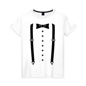 Женская футболка хлопок с принтом Gentleman в Санкт-Петербурге, 100% хлопок | прямой крой, круглый вырез горловины, длина до линии бедер, слегка спущенное плечо | галстук | костюм | одежда | подтяжки | рубашка
