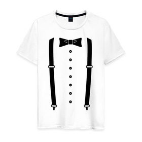 Мужская футболка хлопок с принтом Gentleman в Санкт-Петербурге, 100% хлопок | прямой крой, круглый вырез горловины, длина до линии бедер, слегка спущенное плечо. | галстук | костюм | одежда | подтяжки | рубашка