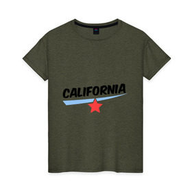 Женская футболка хлопок с принтом California в Санкт-Петербурге, 100% хлопок | прямой крой, круглый вырез горловины, длина до линии бедер, слегка спущенное плечо | америка | география | калифорния | политические | сша | штаты