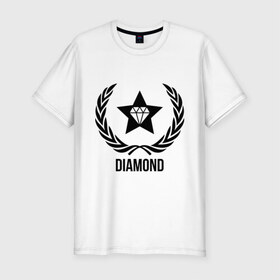 Мужская футболка премиум с принтом Diamond Star в Санкт-Петербурге, 92% хлопок, 8% лайкра | приталенный силуэт, круглый вырез ворота, длина до линии бедра, короткий рукав | Тематика изображения на принте: bshirts | swag | алмаз | бриллиант | драгоценности | камень | сваг | свэг
