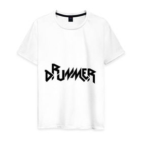 Мужская футболка хлопок с принтом Drummer в Санкт-Петербурге, 100% хлопок | прямой крой, круглый вырез горловины, длина до линии бедер, слегка спущенное плечо. | Тематика изображения на принте: rock | барабанщик | музыка | музыкант | рок группа | ударные
