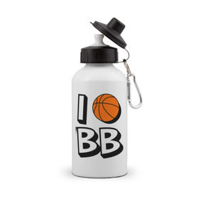 Бутылка спортивная с принтом I love Basketball в Санкт-Петербурге, металл | емкость — 500 мл, в комплекте две пластиковые крышки и карабин для крепления | 