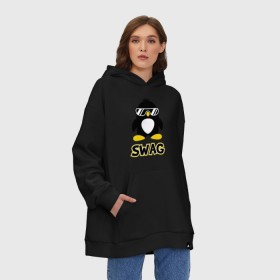 Худи SuperOversize хлопок с принтом SWAG Penguin в Санкт-Петербурге, 70% хлопок, 30% полиэстер, мягкий начес внутри | карман-кенгуру, эластичная резинка на манжетах и по нижней кромке, двухслойный капюшон
 | пингвин