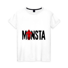 Женская футболка хлопок с принтом Monsta в Санкт-Петербурге, 100% хлопок | прямой крой, круглый вырез горловины, длина до линии бедер, слегка спущенное плечо | monsta | силовой спорт | силовой экстрим | спорт