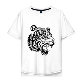 Мужская футболка хлопок Oversize с принтом Тату тигр в Санкт-Петербурге, 100% хлопок | свободный крой, круглый ворот, “спинка” длиннее передней части | татуировки