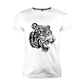 Мужская футболка премиум с принтом Тату тигр в Санкт-Петербурге, 92% хлопок, 8% лайкра | приталенный силуэт, круглый вырез ворота, длина до линии бедра, короткий рукав | татуировки
