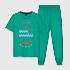 Мужская пижама хлопок с принтом MATTISON яхт-клуб в Санкт-Петербурге, 100% хлопок | брюки и футболка прямого кроя, без карманов, на брюках мягкая резинка на поясе и по низу штанин
 | mattison | маттисон | море | якорь | яхкт клуб