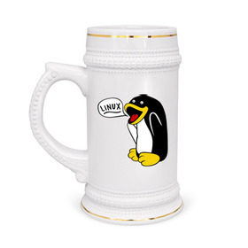 Кружка пивная с принтом Пингвин: Linux в Санкт-Петербурге,  керамика (Материал выдерживает высокую температуру, стоит избегать резкого перепада температур) |  объем 630 мл | Тематика изображения на принте: пингвин