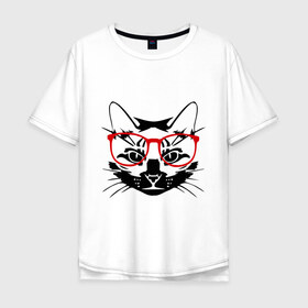 Мужская футболка хлопок Oversize с принтом Котэ в Санкт-Петербурге, 100% хлопок | свободный крой, круглый ворот, “спинка” длиннее передней части | домашний животные | животные | котэ | кошка в очках | кошки