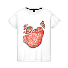 Женская футболка хлопок с принтом Внутренности в Санкт-Петербурге, 100% хлопок | прямой крой, круглый вырез горловины, длина до линии бедер, слегка спущенное плечо | anatomy | guts | internal organs | torn t shirt | анатомия | внутренности | кишки | органы