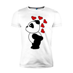 Мужская футболка премиум с принтом Поцелуй панды (парная) в Санкт-Петербурге, 92% хлопок, 8% лайкра | приталенный силуэт, круглый вырез ворота, длина до линии бедра, короткий рукав | панда
