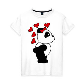 Женская футболка хлопок с принтом Поцелуй панды (парная) в Санкт-Петербурге, 100% хлопок | прямой крой, круглый вырез горловины, длина до линии бедер, слегка спущенное плечо | панда