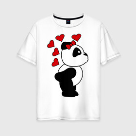 Женская футболка хлопок Oversize с принтом Поцелуй панды (парная) в Санкт-Петербурге, 100% хлопок | свободный крой, круглый ворот, спущенный рукав, длина до линии бедер
 | панда