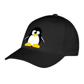 Бейсболка с принтом Битовый пингвин Linux в Санкт-Петербурге, 100% хлопок | классический козырек, металлическая застежка-регулятор размера | админам | компьютерные | линукс | операционная система | ос