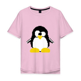 Мужская футболка хлопок Oversize с принтом Битовый пингвин Linux в Санкт-Петербурге, 100% хлопок | свободный крой, круглый ворот, “спинка” длиннее передней части | Тематика изображения на принте: админам | компьютерные | линукс | операционная система | ос