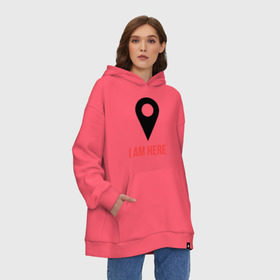 Худи SuperOversize хлопок с принтом I am Here в Санкт-Петербурге, 70% хлопок, 30% полиэстер, мягкий начес внутри | карман-кенгуру, эластичная резинка на манжетах и по нижней кромке, двухслойный капюшон
 | карта | навигатор | расположение | я здесь | я тут