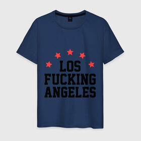 Мужская футболка хлопок с принтом Los Fucking Angeles в Санкт-Петербурге, 100% хлопок | прямой крой, круглый вырез горловины, длина до линии бедер, слегка спущенное плечо. | america | usa | америка | лос анджелес | лос анжелес | политические | страны | сша | штаты