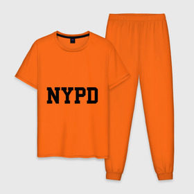 Мужская пижама хлопок с принтом NYPD в Санкт-Петербурге, 100% хлопок | брюки и футболка прямого кроя, без карманов, на брюках мягкая резинка на поясе и по низу штанин
 | new york | силовые структуры