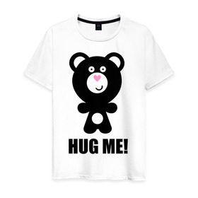 Мужская футболка хлопок с принтом Hug me в Санкт-Петербурге, 100% хлопок | прямой крой, круглый вырез горловины, длина до линии бедер, слегка спущенное плечо. | hug me | медведь | мишка | обноми меня | объятия