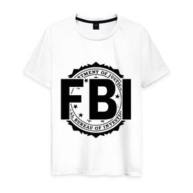 Мужская футболка хлопок с принтом FBI LOGO в Санкт-Петербурге, 100% хлопок | прямой крой, круглый вырез горловины, длина до линии бедер, слегка спущенное плечо. | fbi | federal bureau of investigation | америка | спецслужбы | сша | фбр | федеральное бюро расследований