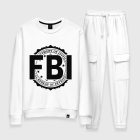 Женский костюм хлопок с принтом FBI LOGO в Санкт-Петербурге, 100% хлопок | на свитшоте круглая горловина, мягкая резинка по низу. Брюки заужены к низу, на них два вида карманов: два 