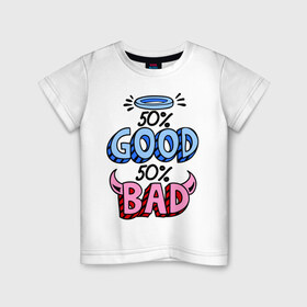 Детская футболка хлопок с принтом Good, bad в Санкт-Петербурге, 100% хлопок | круглый вырез горловины, полуприлегающий силуэт, длина до линии бедер | angel | bad | demon | good | newtop | toplanding | ангел | демон | дьявол | наполовину | половина | процент | хорошая