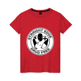 Женская футболка хлопок с принтом Streght edge (sXe) (3) в Санкт-Петербурге, 100% хлопок | прямой крой, круглый вырез горловины, длина до линии бедер, слегка спущенное плечо | Тематика изображения на принте: drug free | hardcore | streght edge | sxe | музыка