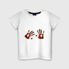 Детская футболка хлопок с принтом Отпечатки рук (краска) в Санкт-Петербурге, 100% хлопок | круглый вырез горловины, полуприлегающий силуэт, длина до линии бедер | ладони | пальцы | прикольные картинки | руки