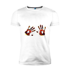 Мужская футболка премиум с принтом Отпечатки рук (краска) в Санкт-Петербурге, 92% хлопок, 8% лайкра | приталенный силуэт, круглый вырез ворота, длина до линии бедра, короткий рукав | ладони | пальцы | прикольные картинки | руки