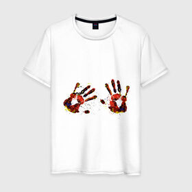 Мужская футболка хлопок с принтом Отпечатки рук (краска) в Санкт-Петербурге, 100% хлопок | прямой крой, круглый вырез горловины, длина до линии бедер, слегка спущенное плечо. | ладони | пальцы | прикольные картинки | руки