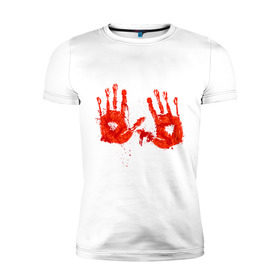 Мужская футболка премиум с принтом Отпечатки рук (кровь) в Санкт-Петербурге, 92% хлопок, 8% лайкра | приталенный силуэт, круглый вырез ворота, длина до линии бедра, короткий рукав | кровища | ладони | прикольные картинки | руки