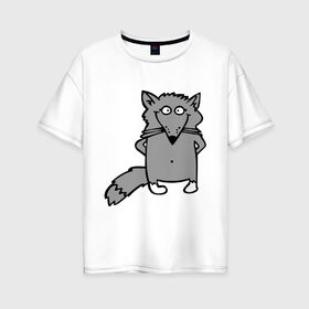 Женская футболка хлопок Oversize с принтом Хитрый лис в Санкт-Петербурге, 100% хлопок | свободный крой, круглый ворот, спущенный рукав, длина до линии бедер
 | лис | лисенок | смешной лис