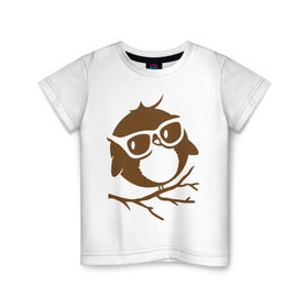 Детская футболка хлопок с принтом Совёнок в очках. в Санкт-Петербурге, 100% хлопок | круглый вырез горловины, полуприлегающий силуэт, длина до линии бедер | Тематика изображения на принте: сова