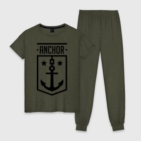Женская пижама хлопок с принтом Anchor Shield в Санкт-Петербурге, 100% хлопок | брюки и футболка прямого кроя, без карманов, на брюках мягкая резинка на поясе и по низу штанин | anchor shield | анкор | море | морская тема | моряк | якорь | яхтклуб