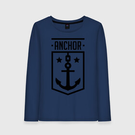 Женский лонгслив хлопок с принтом Anchor Shield в Санкт-Петербурге, 100% хлопок |  | anchor shield | анкор | море | морская тема | моряк | якорь | яхтклуб