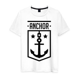 Мужская футболка хлопок с принтом Anchor Shield в Санкт-Петербурге, 100% хлопок | прямой крой, круглый вырез горловины, длина до линии бедер, слегка спущенное плечо. | Тематика изображения на принте: anchor shield | анкор | море | морская тема | моряк | якорь | яхтклуб