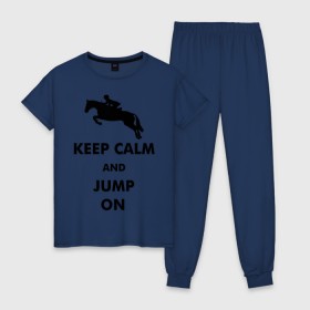 Женская пижама хлопок с принтом Keep Calm - конный спорт - лошади в Санкт-Петербурге, 100% хлопок | брюки и футболка прямого кроя, без карманов, на брюках мягкая резинка на поясе и по низу штанин | keep calm | конный | лошади