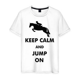 Мужская футболка хлопок с принтом Keep Calm - конный спорт - лошади в Санкт-Петербурге, 100% хлопок | прямой крой, круглый вырез горловины, длина до линии бедер, слегка спущенное плечо. | Тематика изображения на принте: keep calm | конный | лошади