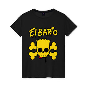 Женская футболка хлопок с принтом El Barto в Санкт-Петербурге, 100% хлопок | прямой крой, круглый вырез горловины, длина до линии бедер, слегка спущенное плечо | кости | мексика симпсон | прикольная картинка | череп