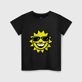 Детская футболка хлопок с принтом Яркое солнышко в Санкт-Петербурге, 100% хлопок | круглый вырез горловины, полуприлегающий силуэт, длина до линии бедер | smile | очки | позитив | прикольные картинки | смайл | солнце | солнышко | улыбка | яркое солнышко