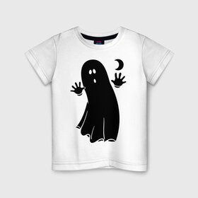 Детская футболка хлопок с принтом Приведение в Санкт-Петербурге, 100% хлопок | круглый вырез горловины, полуприлегающий силуэт, длина до линии бедер | луна | месяц | привидение | призрак | страшилка