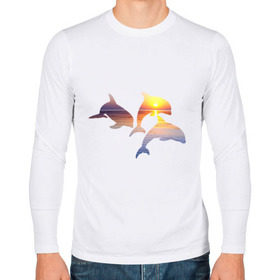 Мужской лонгслив хлопок с принтом Дельфины на закате в Санкт-Петербурге, 100% хлопок |  | Тематика изображения на принте: дельфин | дельфины | дельфины на закате | закат | красивые дельфины | рыбы